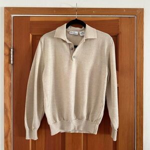 J. Crew Classic Polo-Style V-Neck Sweater in Oatmeal